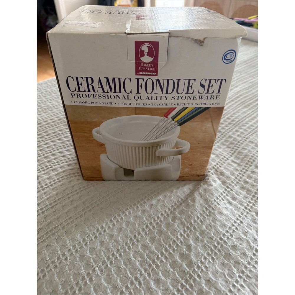 Ceramic Fondue Set Professional Quality, Stoneware, Bakers Advantage By RoshcoοΏΌ